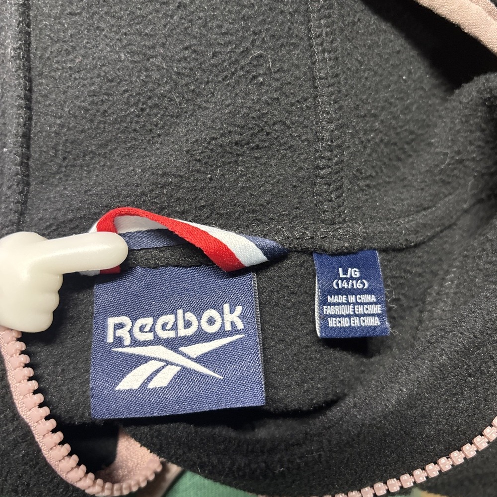 Reebok Girls Black Full Zip Fleece Hoodie Jacket Pink Trim L 14/16 - Picture 7 of 10